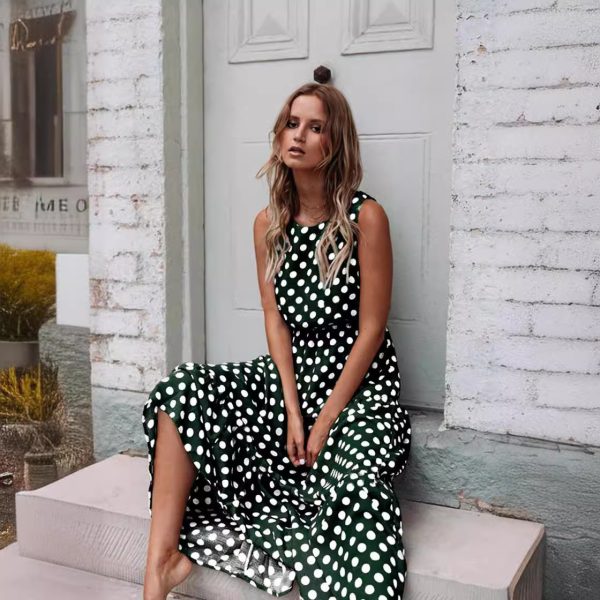Polka Dot Round Neck Sleeveless Mid-Length