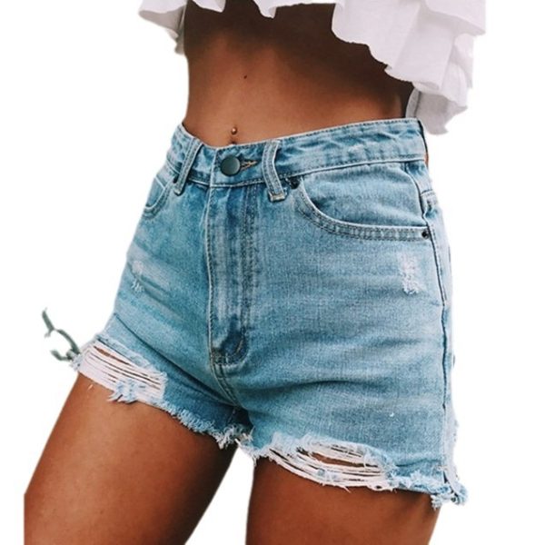 High waisted ripped tassel denim shorts