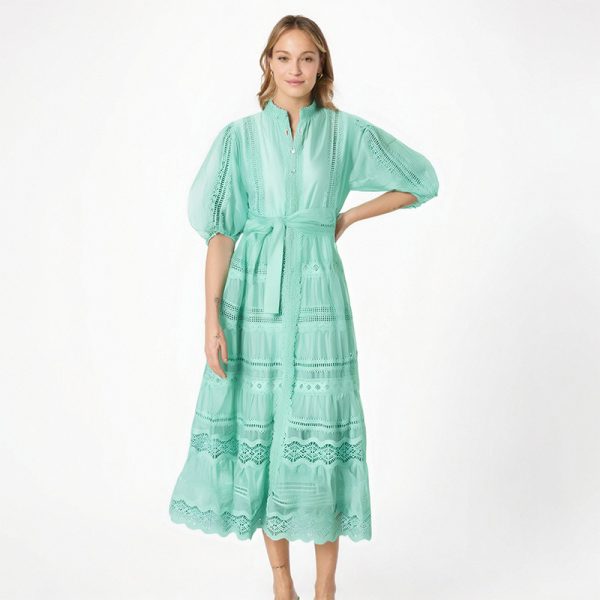 Solid color embroidered dress