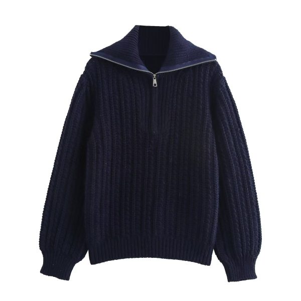 Chunky knit half-zip casual collar knit sweater