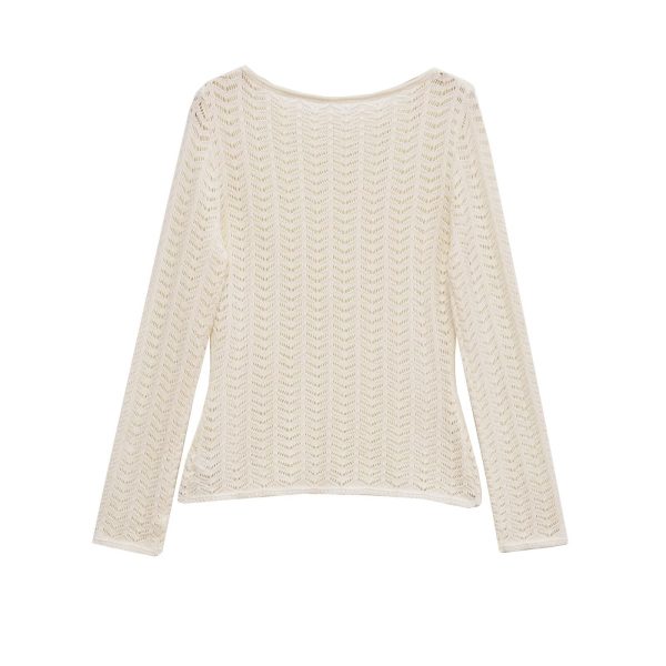 White hollowed out loose textured knitted sweater