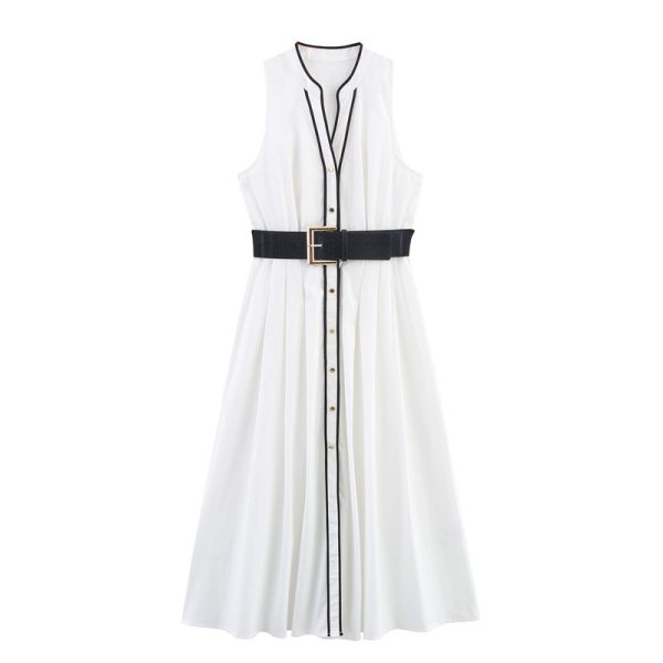 Fashionable Casual Colorblock Trim Dress
