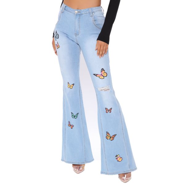butterfly wide leg perforated high stretch flared pants
