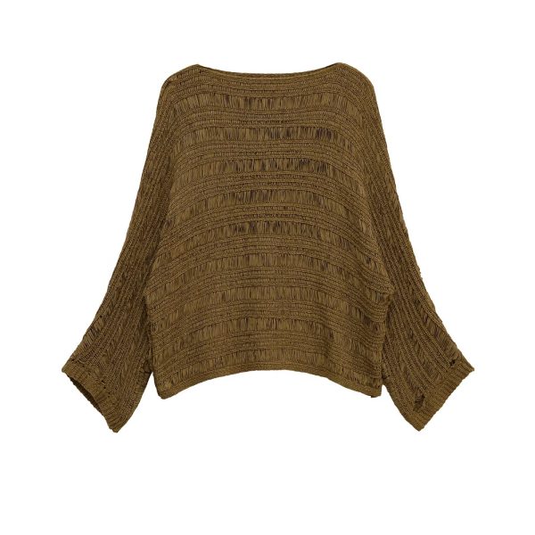 One neck long sleeved loose knit sweater