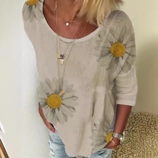 Printed Crew Neck Three-Quarter Sleeve T-Shirt